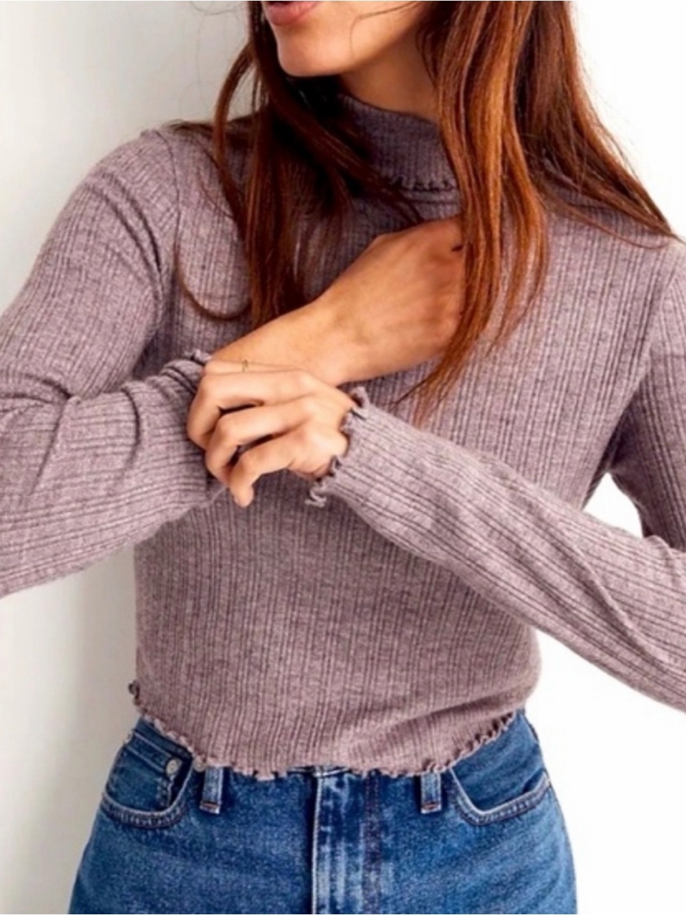 Madewell Heathered Taupe Ribbed Cowl Neck Sweater